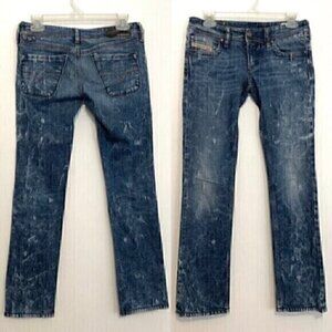 DIESEL Lowky Stretch Jeans Distressed Medium Wash Ripped Y2K Low Rise Straight